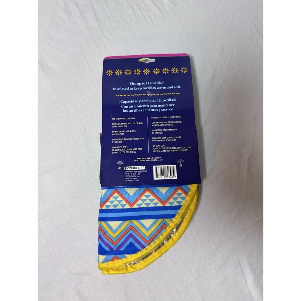 Evriholder Fabric Tortilla Warmer Insulated Microwave Pouch 11.8in Multicolor